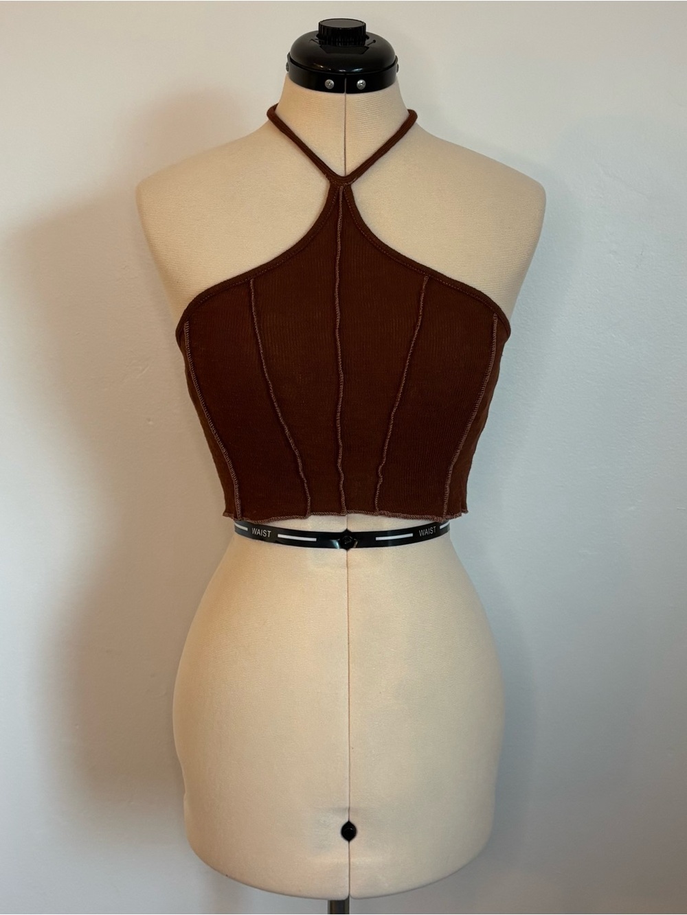 Urban Outfitters UO Casablanca Seamed Halter Tie Top, Dark Brown Festival Crop M
